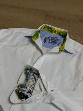Robert Graham Flip Cuff Shirt Star Club Hidden Art Graphic White Button Up